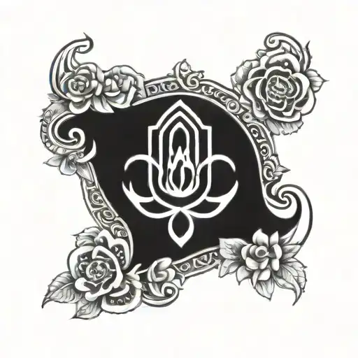 Om Hamsa Symbol with flowers tattoo design idea