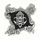 Om Hamsa Symbol with flowers tattoo design idea