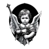 baby angel holding a sword tattoo design idea