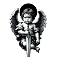 baby angel holding a sword tattoo design idea