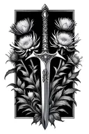 claymore sword and thistle flowers tattoo design idea