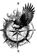 compass with eagle flying tattoo design idea