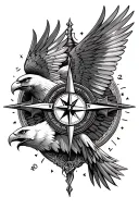 compass with eagle flying tattoo design idea
