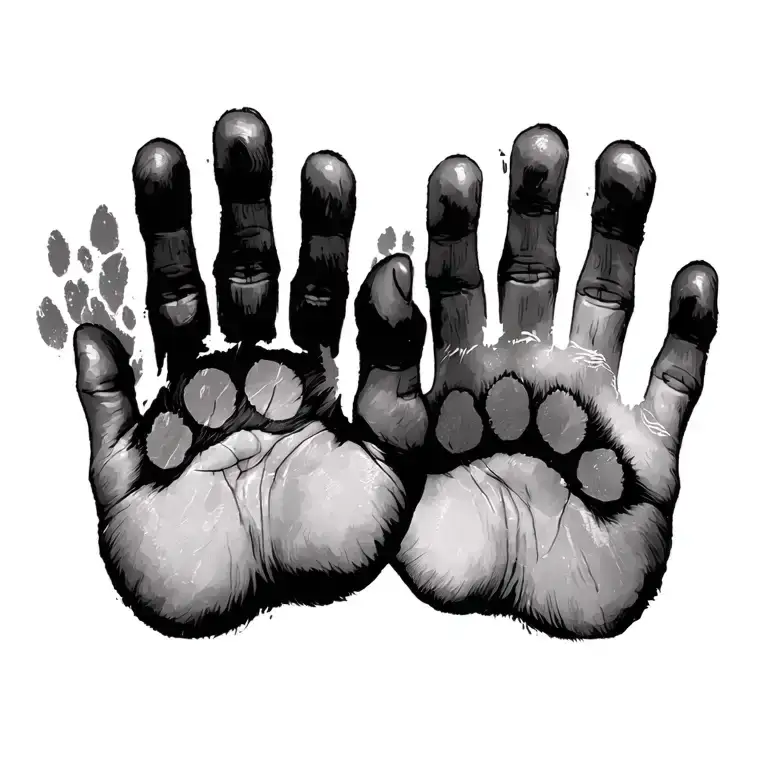 two child hand print with dog paw print tattoo design idea