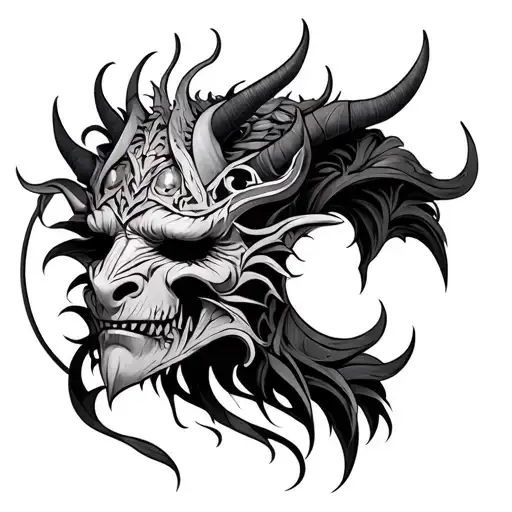 Gemini zodiac demon mask tattoo design idea