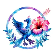 bold phoenix rising, breast cancer ribbon, pcos ribbon, chronic small vessel disease ribbon, hibiscus flower tattoo design idea