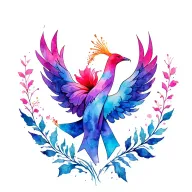 bold phoenix rising, breast cancer ribbon, pcos ribbon, chronic small vessel disease ribbon, hibiscus flower tattoo design idea