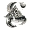 Memorial theme with birth and death date. 10/02/1991..... 10/28/2024. mountains, teardrop waterfall tattoo design idea