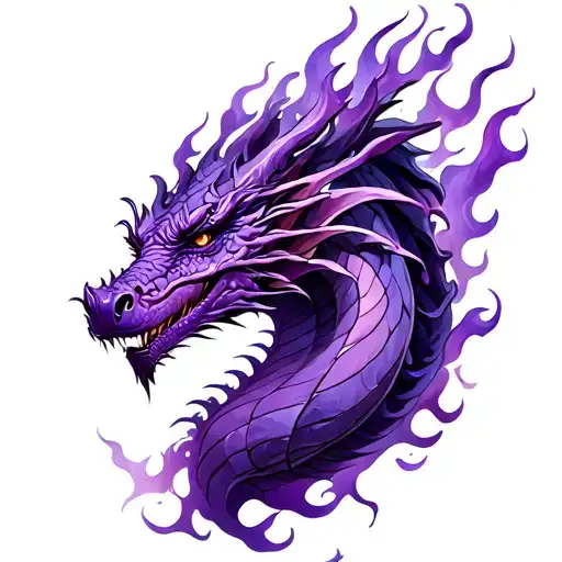 dragon purple flames mystical tattoo design idea