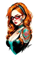 cyberpunk pin up girl, ginger tattoo design idea