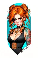 cyberpunk pin up girl, ginger tattoo design idea