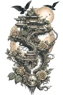 Roses Dragon Coil Waterfall Flowing Pyramid Big Tree Crows Moon Yinyang Hourglass Whale WheelChair tattoo design idea