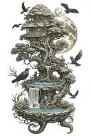 Roses Dragon Coil Waterfall Flowing Pyramid Big Tree Crows Moon Yinyang Hourglass Whale WheelChair tattoo design idea