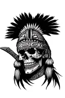 Inca warrior half face skull combined with the tumi knife of the Moche culture tattoo design idea