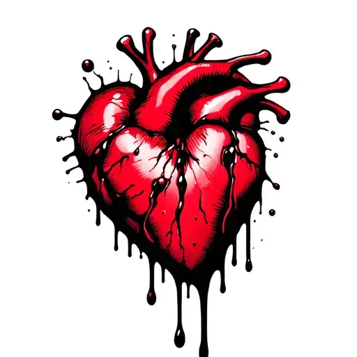 heart dripping blood sad tattoo design idea