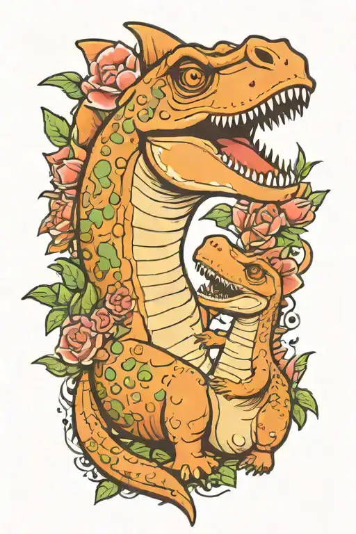 mother Dino and baby dino tattoo design idea
