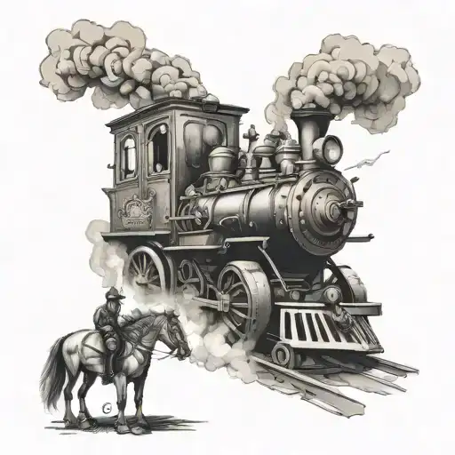 fire department old steam engine with horses breaking free tattoo design idea