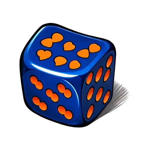 a pairl of blue dice with orange hearts for dots one showing 5 the other showing 2 tattoo design idea