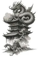 samurai Temple with dragon tattoo design idea