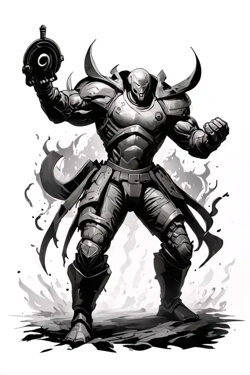 Doom slayer fighting tattoo design idea