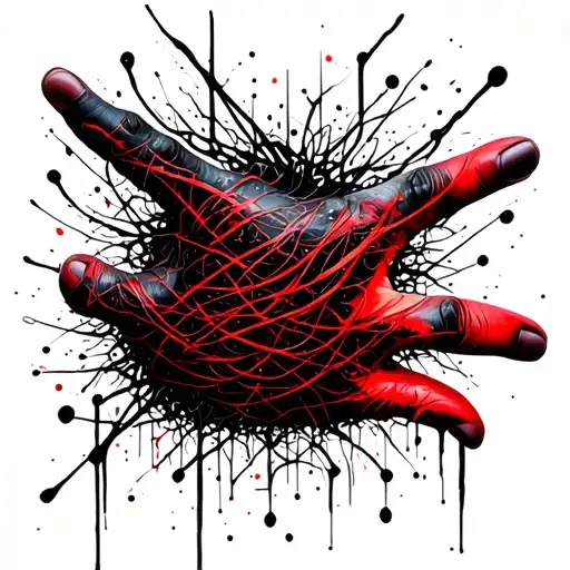 a hand covered in a network of twisted lines and fragmented shapes that seem to emerge from the darkness. The lines tattoo design idea