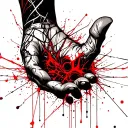 a hand covered in a network of twisted lines and fragmented shapes that seem to emerge from the darkness. The lines tattoo design idea