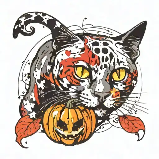 Ghost Cat pumpkin tattoo design idea