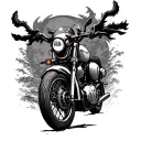 camping motorcycle adventure demonic thoughts inside my head tattoo design idea