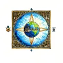 Flat earth, egyptian s h calligraphy, religious symbols tattoo design idea