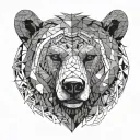 geometric Bear head, surrounded by African tribal patterns tattoo design idea