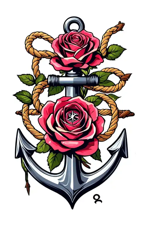 rose, rope, anchor, compass tattoo design idea