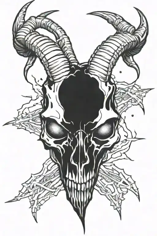 goat skull with lightning bolts tattoo design idea