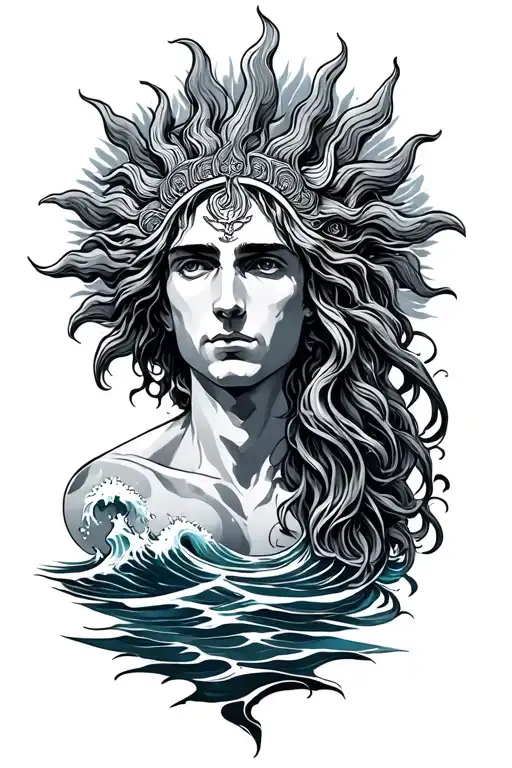 aquarius sea sun masculine tattoo design idea