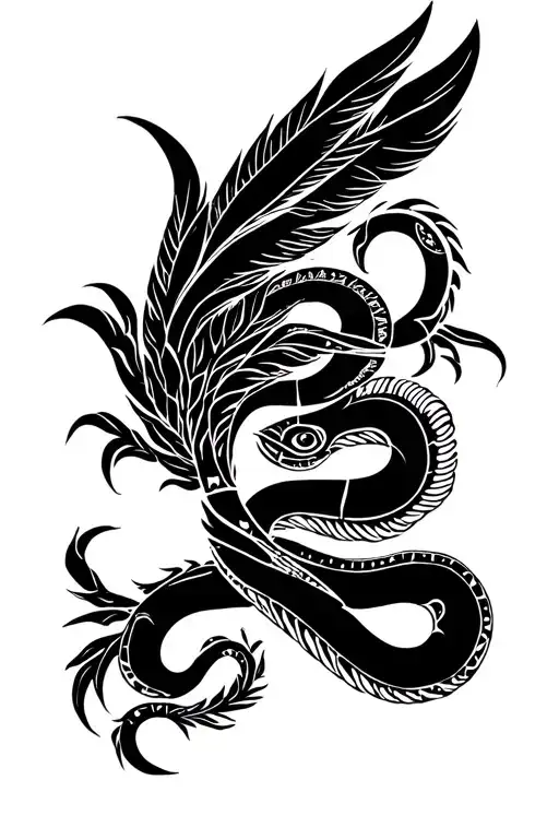cQuetzalcóatl × Xochipilli — “The Divine Mind in Motion”🔹 Core SymbolismQuetzalcóatl (Feathered Serpent): wisdom, co tattoo design idea