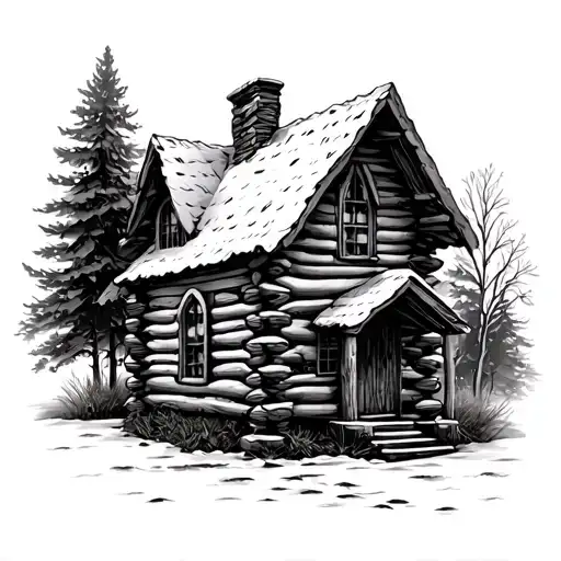 Cozy Log Cabin tattoo design idea