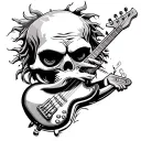 shrunken head playing bass guitar tattoo design idea