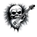 shrunken head playing bass guitar tattoo design idea