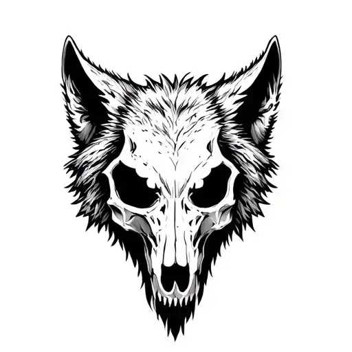 wolf skull face on  tattoo design idea