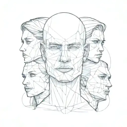 A drawing of an illustration with multiple faces in one portrait, tattoo design on paper by volumetric lighting  tattoo design idea