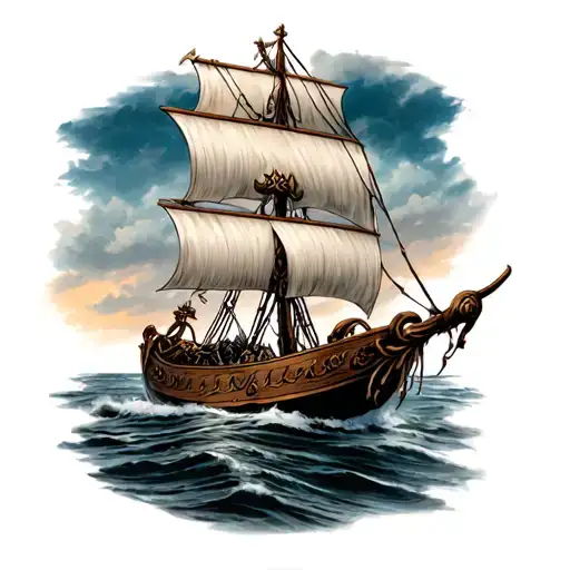 Viking longship tattoo design idea