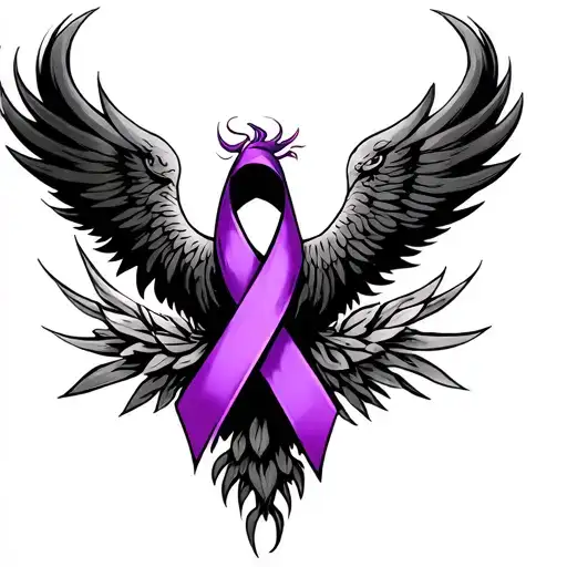 Phoenix purple cancer ribbon hidden tattoo design idea