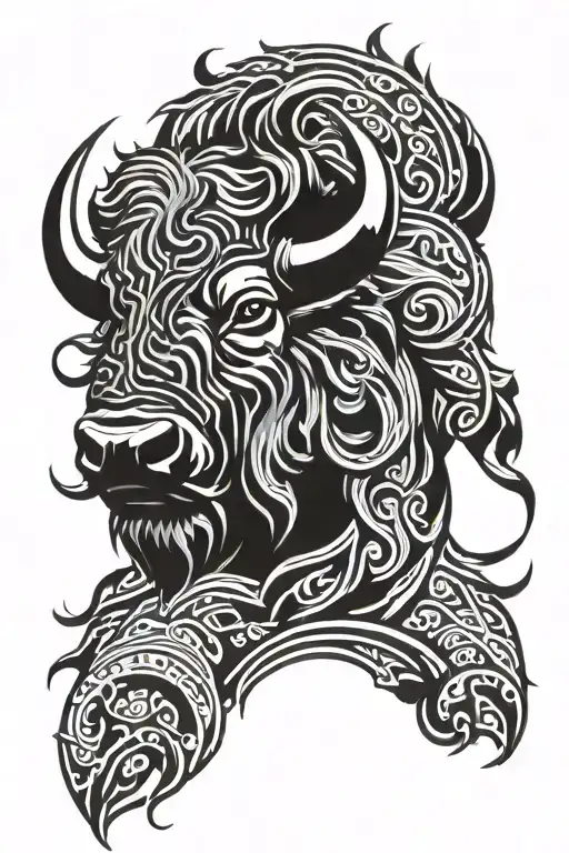 black and grey bison head going into the storm tattoo design idea