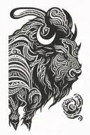 black and grey bison head going into the storm tattoo design idea