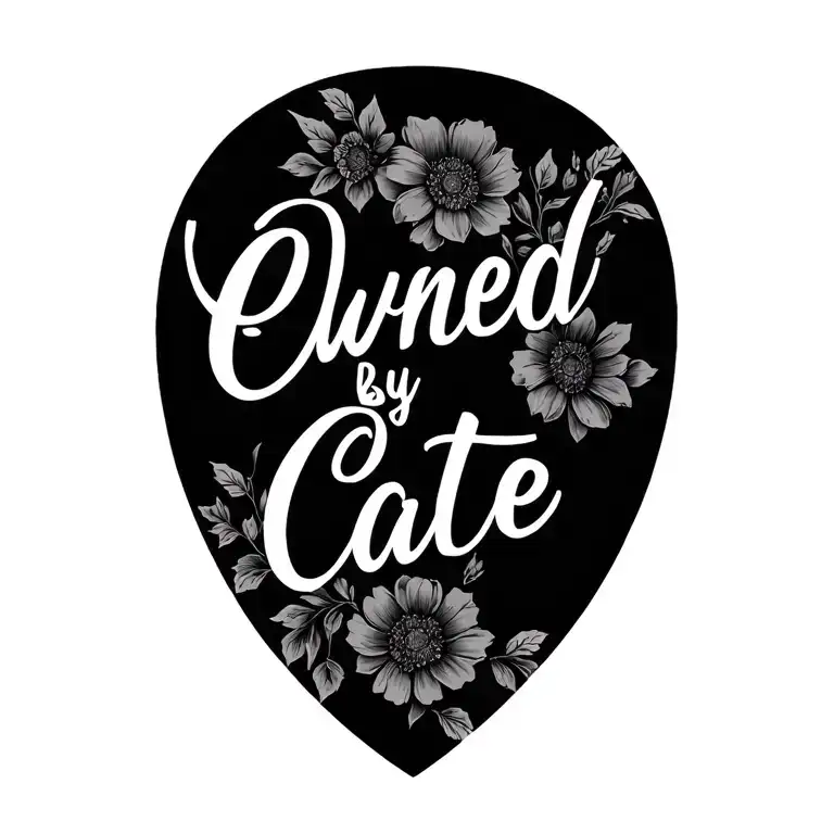 "Owned By Cate" Floral design tattoo design idea