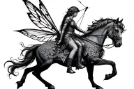fairy warrior on horse back with bow and arrow tattoo design idea