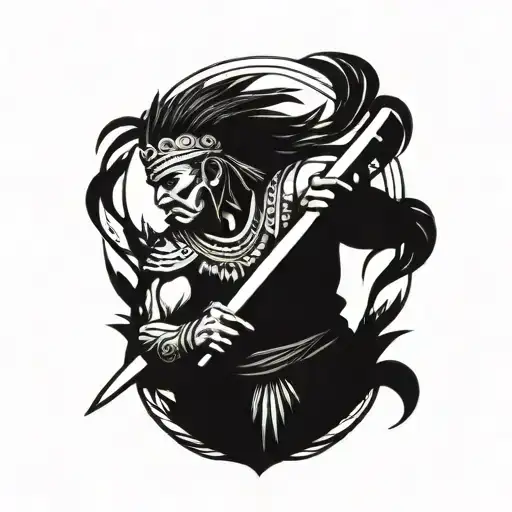 Indian warrior wielding a sword tattoo design idea