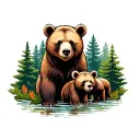 forest with mother bear and two cubs tattoo design idea