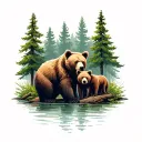 forest with mother bear and two cubs tattoo design idea