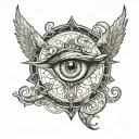 Feyre's eye tatoo with Rhysand's wings with the three main dragons from fourth wing  tattoo design idea