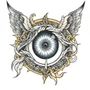 Feyre's eye tatoo with Rhysand's wings with the three main dragons from fourth wing  tattoo design idea